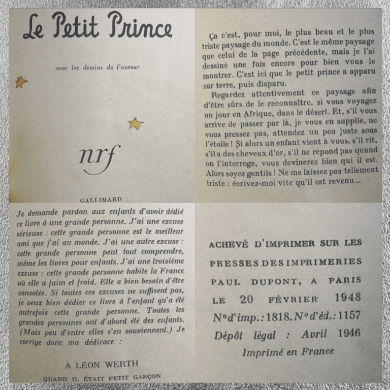 Le Petit Prince de 1948 : NRF Edition Gallimard – Imprimerie Paul Dupont